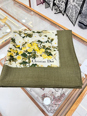 DIOR REVERSIBLE SCARF 140 CM IN CREAM WHITE MIX GREEN WOOL-SILK FABRIC 735876