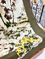 DIOR REVERSIBLE SCARF 140 CM IN CREAM WHITE MIX GREEN WOOL-SILK FABRIC 735876