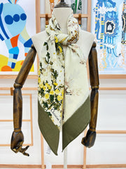 DIOR REVERSIBLE SCARF 140 CM IN CREAM WHITE MIX GREEN WOOL-SILK FABRIC 735876