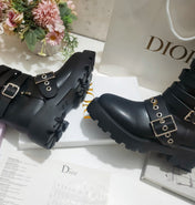 CD ZIPPER BUCKLE BOOTS IN BLACK CALFSKIN
