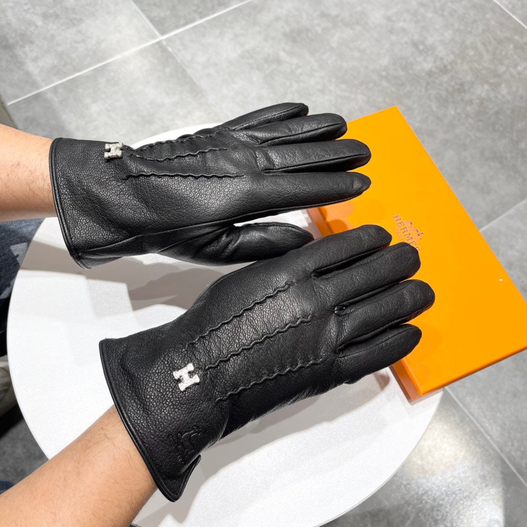 GLOVES IN BLACK DEERSKIN AND FLEECE LINING 228487