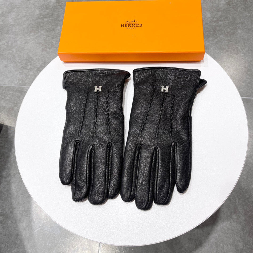 GLOVES IN BLACK DEERSKIN AND FLEECE LINING 228487