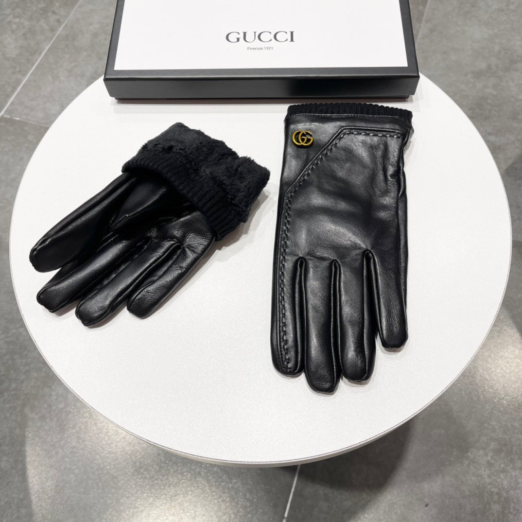 TOUCHSCREEN GLOVES IN BLACK LAMBSKIN MIX WOOL 130577