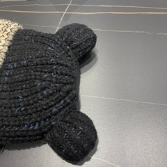 KNITTED BEANIE HAT WITH CUTE EARS IN BLACK MIX BEIGE WOOL 403483