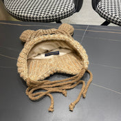 KNITTED BEANIE HAT WITH CUTE EARS IN PEANUT BROWN WOOL 403485