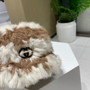 BUCKET HAT IN MEDIUM BROWN MIX WHITE RABBIT FUR 404638