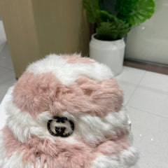 BUCKET HAT IN LIGHT PINK MIX WHITE RABBIT FUR 404639