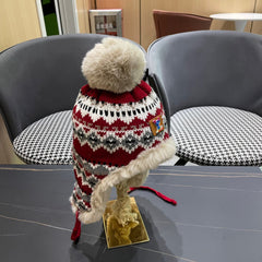 PLUSH EARMUFFS HAT IN COLORFUL WOOL AND RABBIT FUR 408169