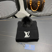 SET SCARF AND HAT IN BLACK WOOL AND FOX FUR 414799