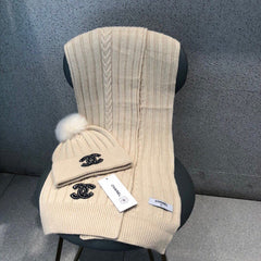 SET SCARF AND HAT IN BISQUE BEIGE WOOL 420821