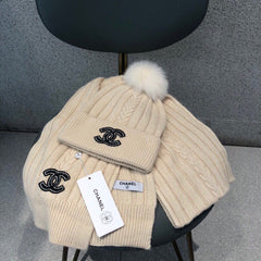 SET SCARF AND HAT IN BISQUE BEIGE WOOL 420821