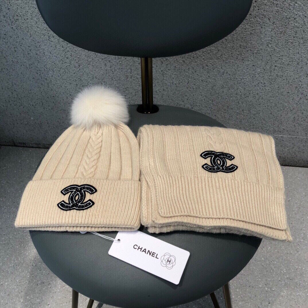 SET SCARF AND HAT IN BISQUE BEIGE WOOL 420821