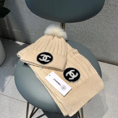 SET BEANIE HAT AND SCARF IN BISQUE BEIGE WOOL 424022