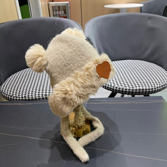 BEANIE HAT IN CREAM BEIGE WOOL AND LAMB FUR 427793