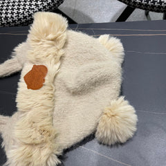 BEANIE HAT IN CREAM BEIGE WOOL AND LAMB FUR 427793