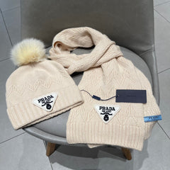 SET SCARF AND HAT IN BISQUE BEIGE CASHMERE AND RABBIT FUR 433245