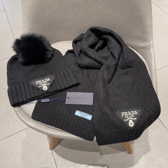 SET SCARF AND HAT IN BLACK CASHMERE AND RABBIT FUR 433246