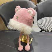 BEANIE HAT IN BABY PINK FLEECE AND WOOL 433164