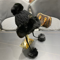 DEERSTALKER HAT IN BLACK WOOL AND FLEECE 434696