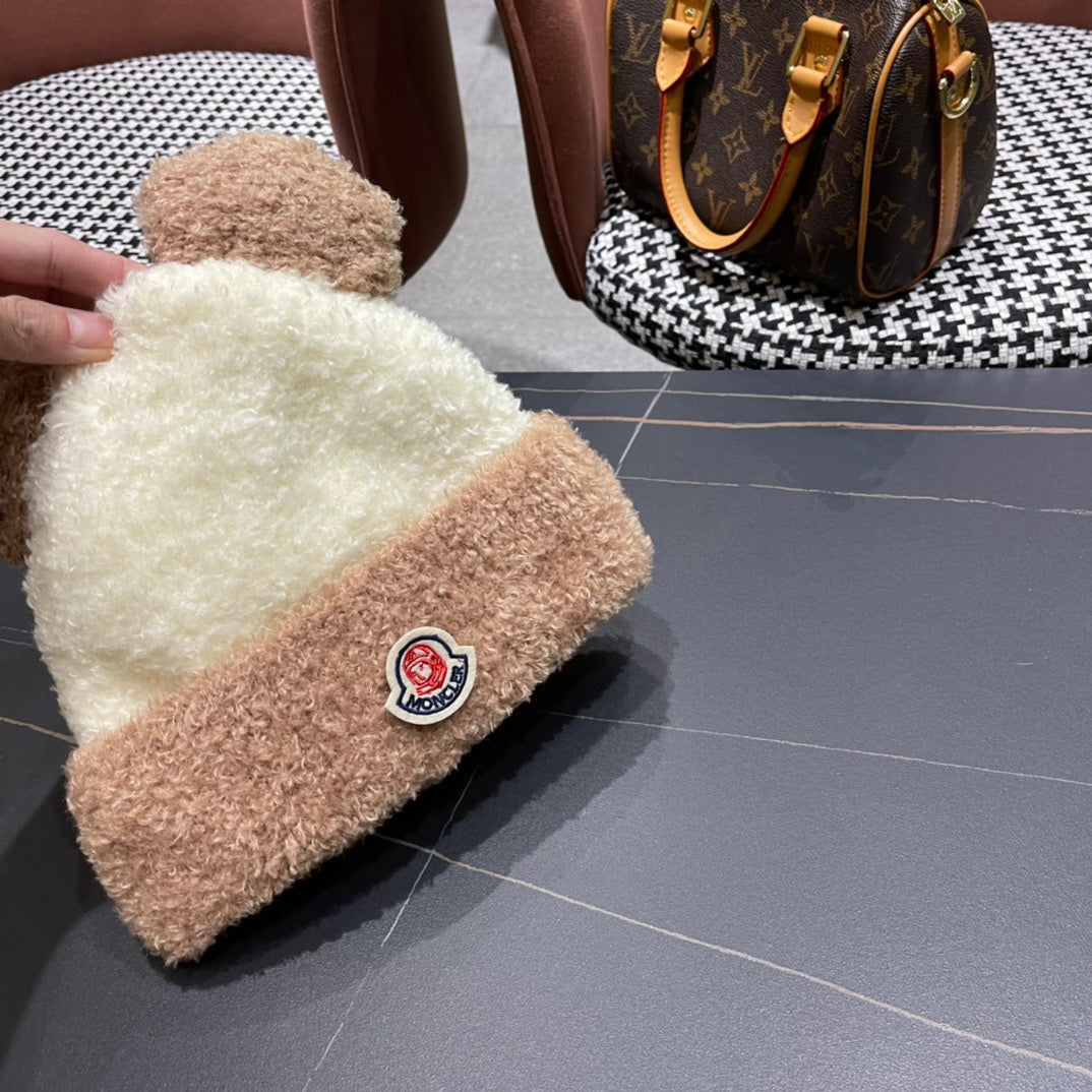 BEANIE HAT IN BEIGE MIX CAMEL BROWN WOOL AND RABBIT FUR 437687