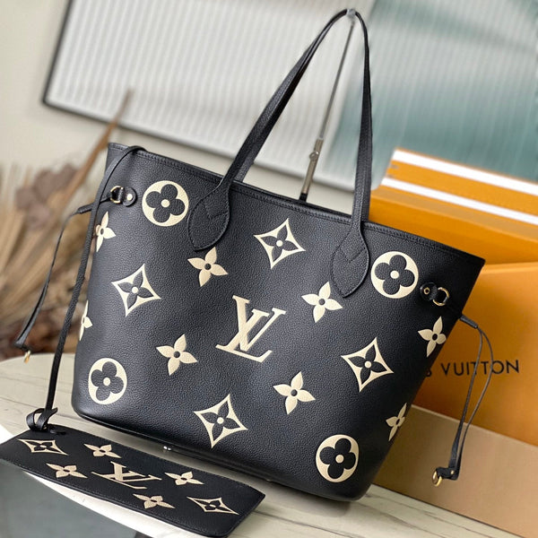 NEVERFULL MM 31 IN BLACK CREAM MONOGRAM EMPREINTE LEATHER