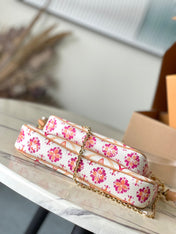 MULTI POCHETTE ACCESSOIRES 24 IN CORAL MONOGRAM TILES CANVAS GOLD HARDWARE