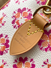 SPEEDY BANDOULIÈRE 20 IN CORAL MONOGRAM TILES CANVAS GOLD BUCKLE