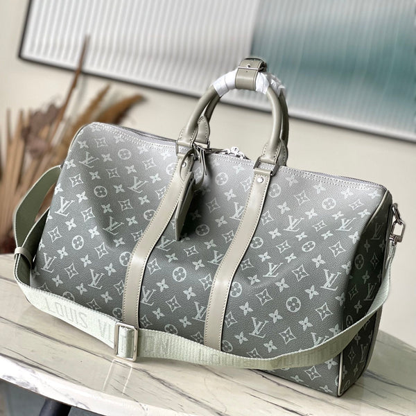 KEEPALL BANDOULIÈRE 45 IN GRAY MONOGRAM GRADIENT CANVAS