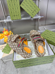 GG SANDALS 22 IN BEIGE FABRIC WITH GOLD HARDWARE