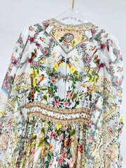 V-NECK LAYERED SILK PRINT MAXI DRESS