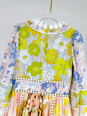 V-NECK FLORAL PRINT DRESS WITH LACE DETAIL