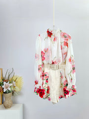 LONG-SLEEVE FLORAL PRINT CHIFFON TOP