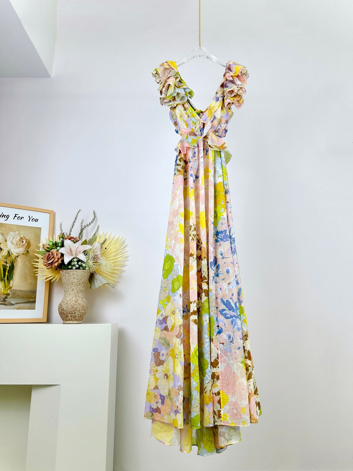 RUFFLED-SLEEVE PRINTED MIDI DRESS 254607