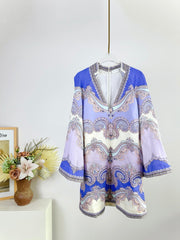 V-NECK PRINTED DRESS BACK ZIPPER