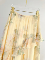 RUFFLED CHIFFON SKIRT IN WARM BEGIE