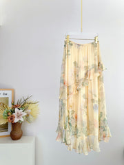 RUFFLED CHIFFON SKIRT IN WARM BEGIE