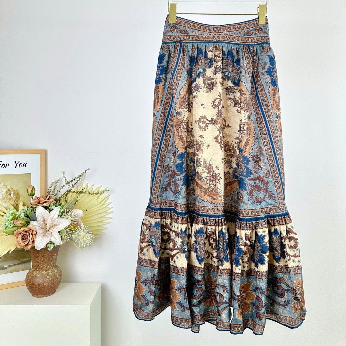 LONG SKIRT PRINTED 25S IN SPUN SILK 266326