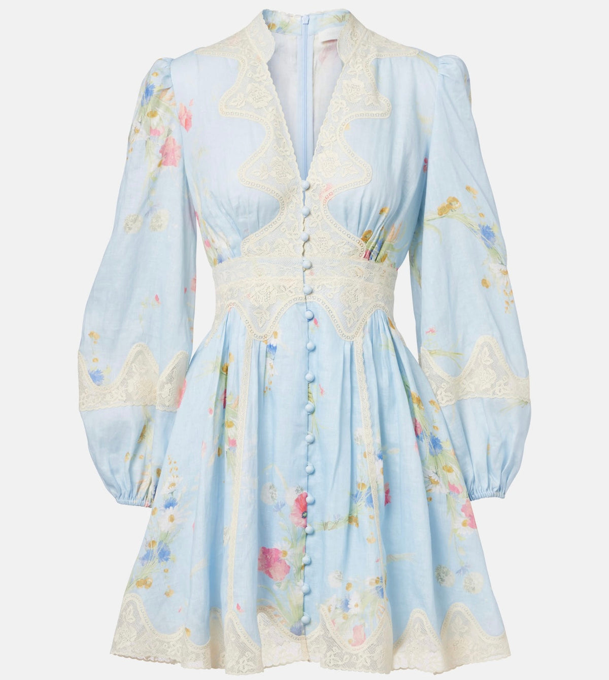 LONG-SLEEVE BLUE FLORAL DRESS