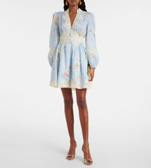 LONG-SLEEVE BLUE FLORAL DRESS