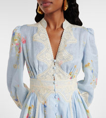 LONG-SLEEVE BLUE FLORAL DRESS