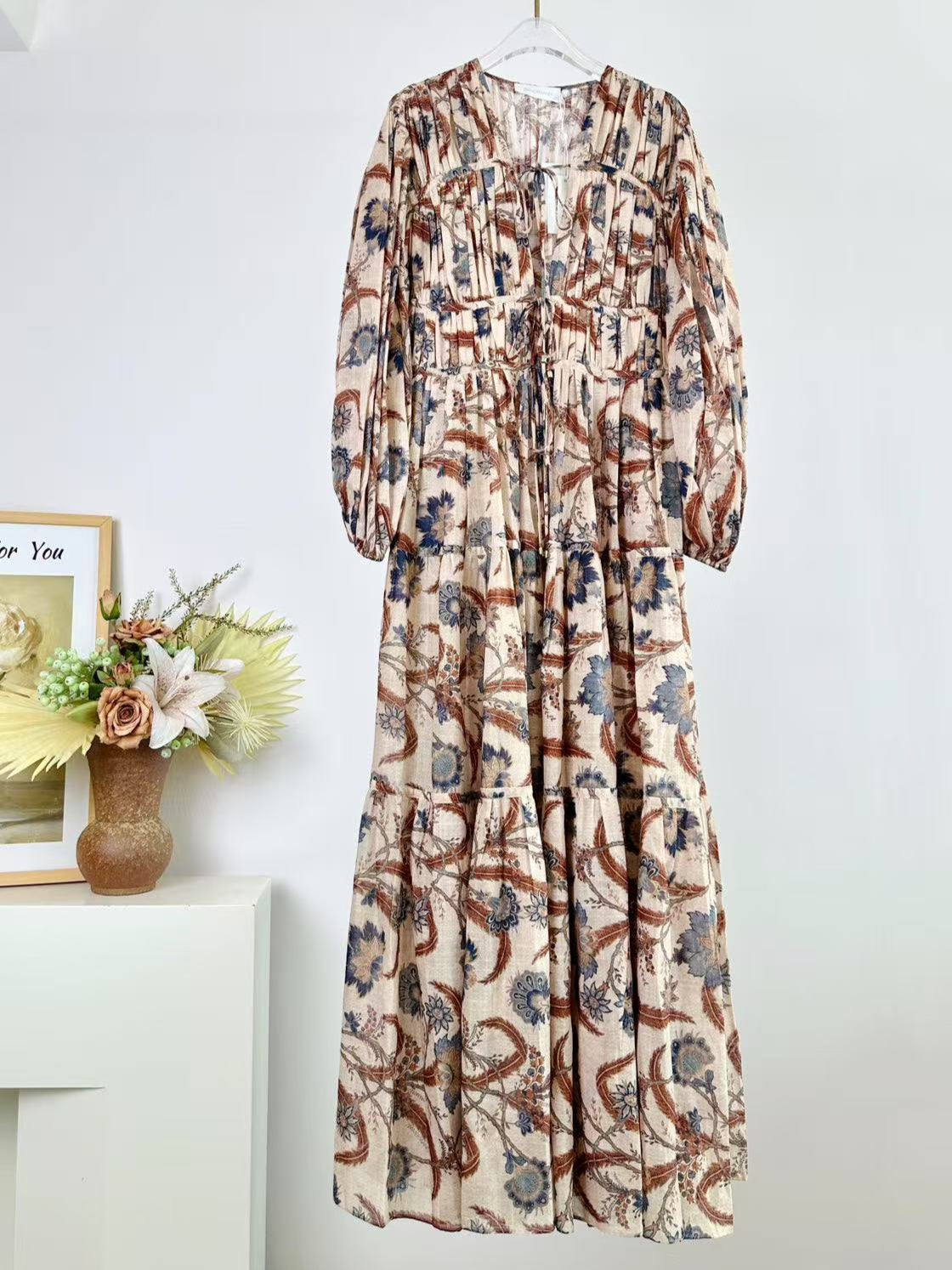 ZIMMERMANN TIERED PLEATED MIDI DRESS 270241