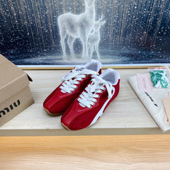 NB Red And Crimson Color Sneakers Cowhide