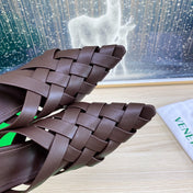 ALFIE LEATHER HIGH MULES IN CHOCOLATE BROWN CALFSKIN WITH WOVEN DESIGN