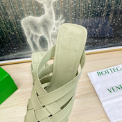 ALFIE LEATHER HIGH MULES IN PEARL GRAY CALFSKIN WITH WOVEN DESIGN