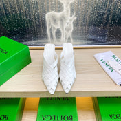 ALFIE LEATHER HIGH MULES IN WHITE CALFSKIN WITH WOVEN DESIGN