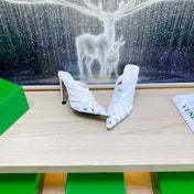 ALFIE LEATHER HIGH MULES IN WHITE CALFSKIN WITH WOVEN DESIGN