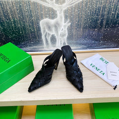 ALFIE LEATHER HIGH MULES IN BLACK CALFSKIN WITH WOVEN DESIGN