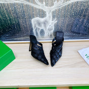 ALFIE LEATHER HIGH MULES IN BLACK CALFSKIN WITH WOVEN DESIGN