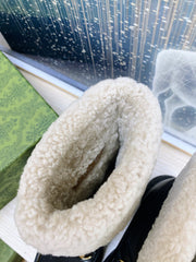 HORSEBIT ANKLE BOOTS WITH MERINO TRIM IN BLACK NYLON MIX CALFSKIN