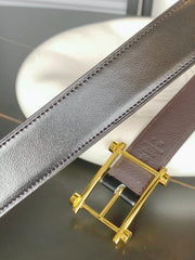 HM REVERSIBLE BLACK AND CHESTNUT BROWN LEATHER STRAP 32 MM GOLD HARDWARE